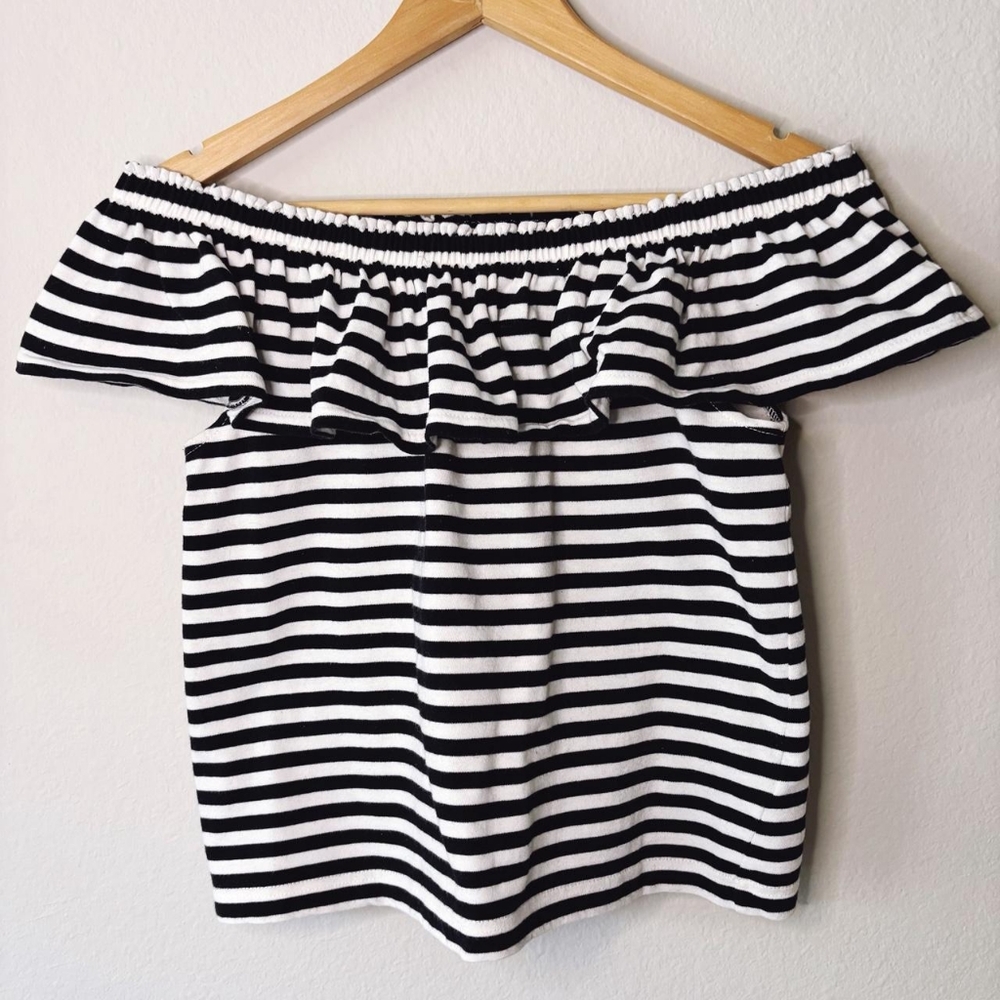 Black and White Striped Off-Shoulder Top